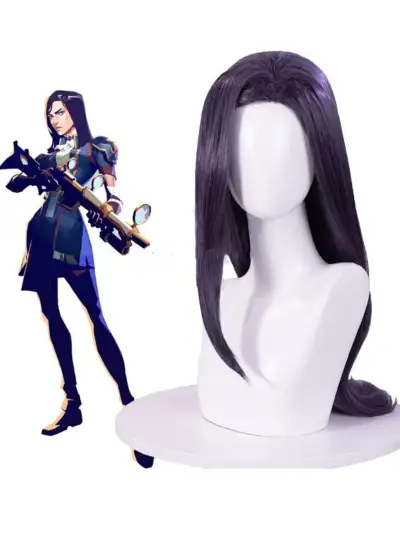 league of legends косплей костюм перука wig game cosplay costume arcane caitly аркейн кейтлин лилава средна дълга