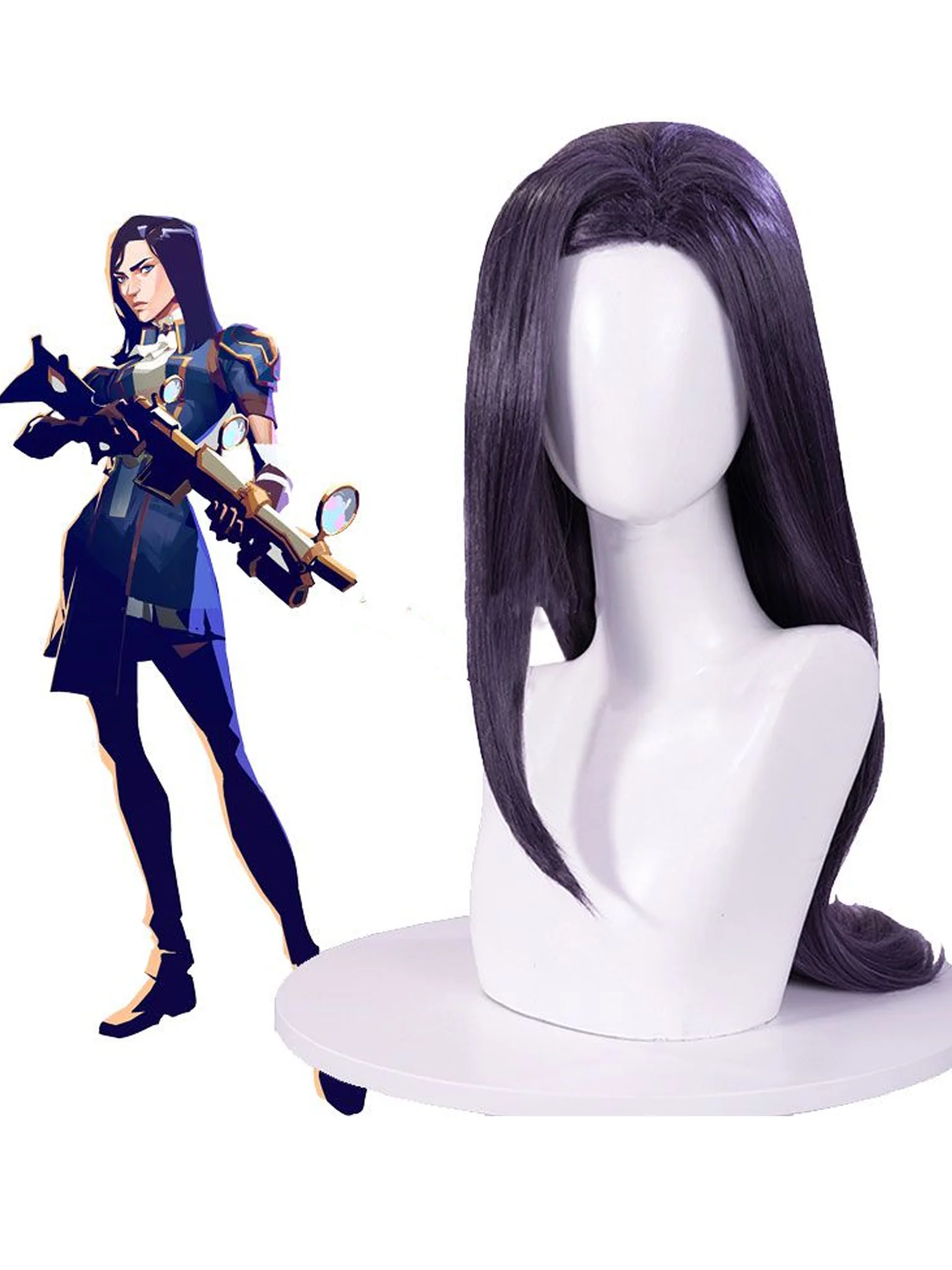league of legends косплей костюм перука wig game cosplay costume arcane caitly аркейн кейтлин лилава средна дълга