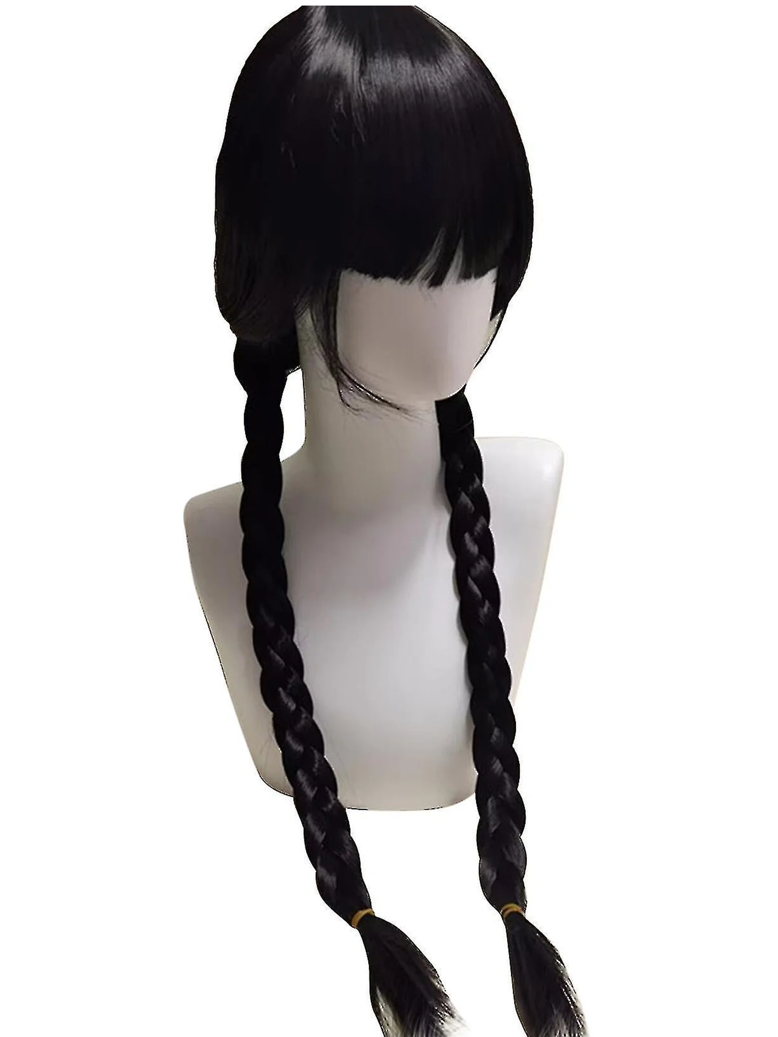 the addams family wednesday cosplay wig black braids fringe bangs black noir netflix cartoon serial halloween семейство адамс фемили уенздей нетфликс косплей перука дълга плитки опашки хелоуин