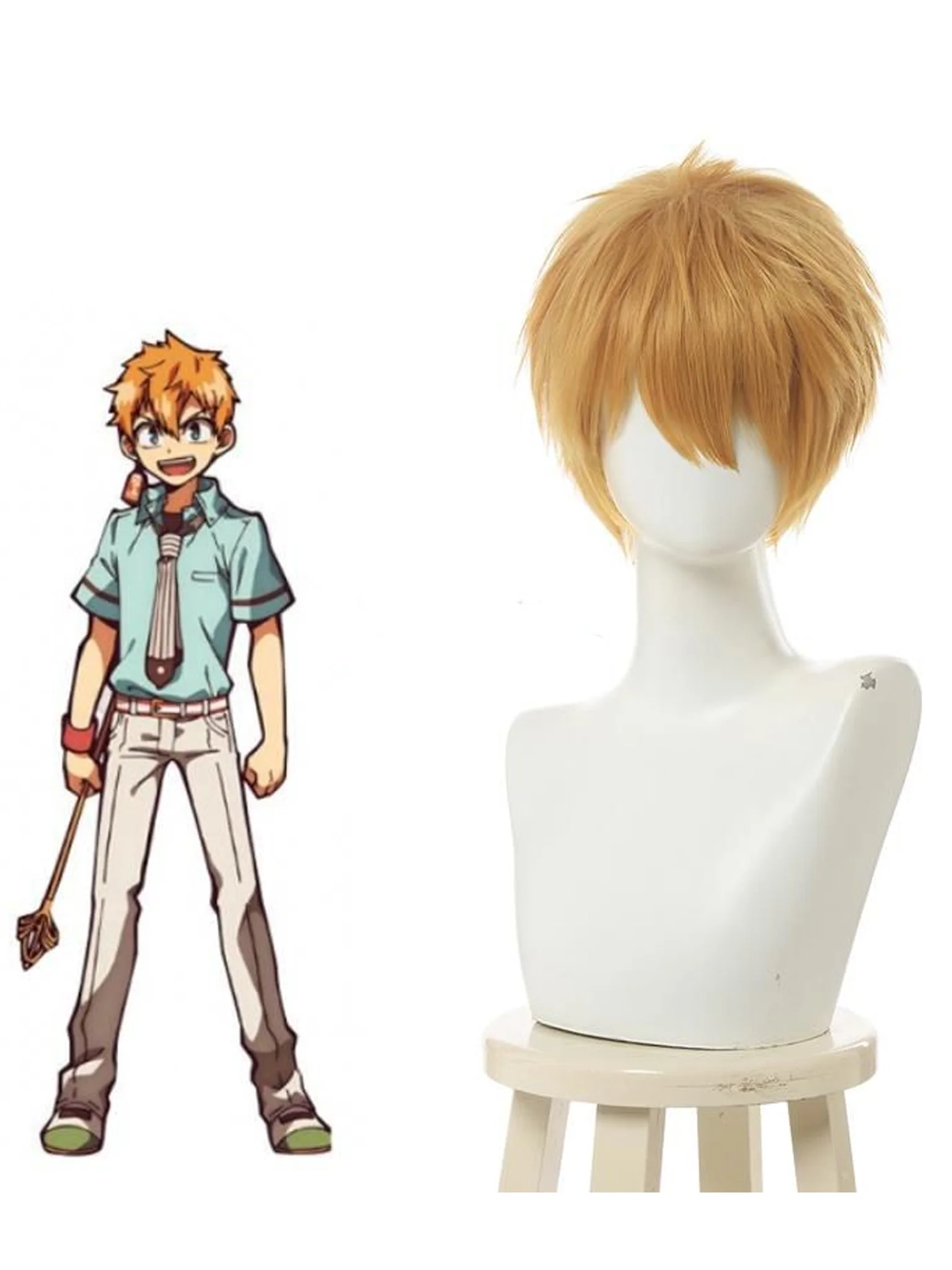 toilet bound hanako-kun cosplay wig minamoto kou косплей перука минамото коу къса руса ханако кун