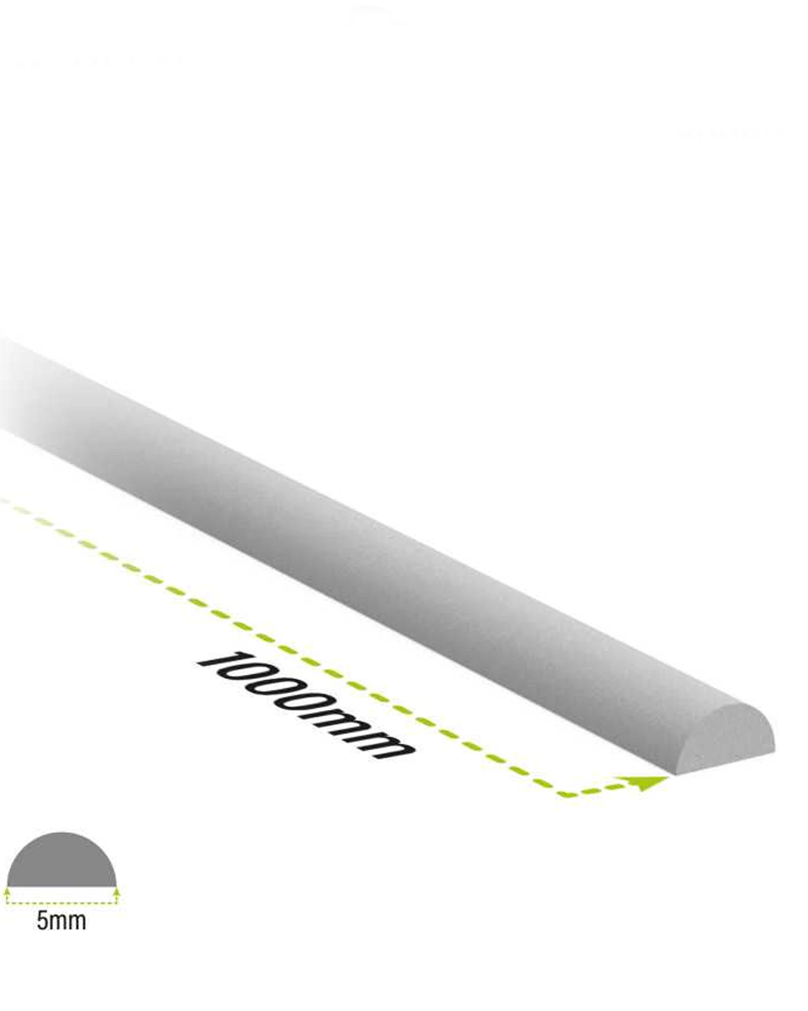 EVA foam half dowels Сиви полукръгли EVA профили – 1 метър, различни размери, изработени от високо-плътна пяна за косплей и хоби проекти