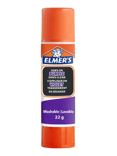 Elmer’s Disappearing Purple – сухо, лилаво лепило, с което винаги знаеш къде лепиш Това лепило на Elmer’s е малък, но много полезен помощник за училище, вкъщи и за всякакви творчески занимания. Когато го нанесеш, то е лилаво – така веднага виждаш къде си сложил лепило. След като изсъхне, става напълно прозрачно и не оставя следи.